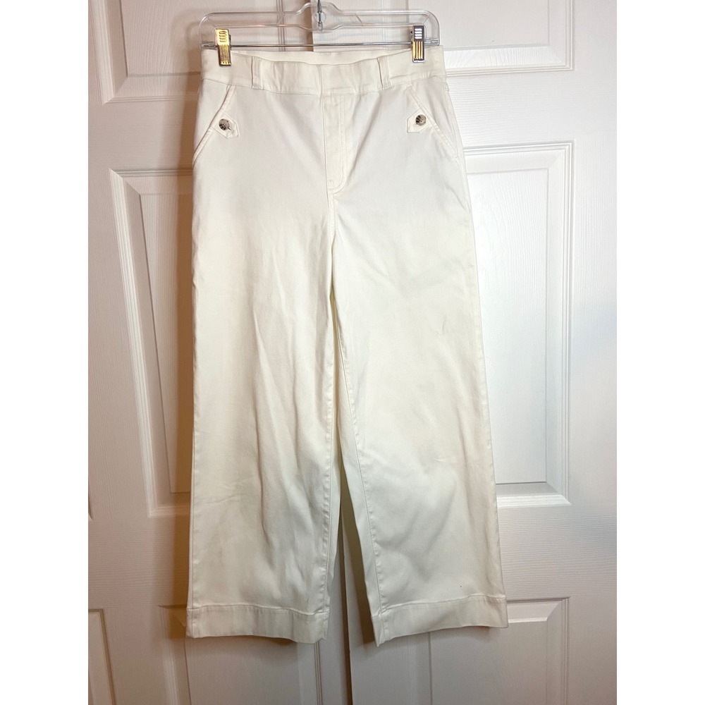 Spanx The Get Moving Wide Leg Crop Pants White Medium Pull On Stretch